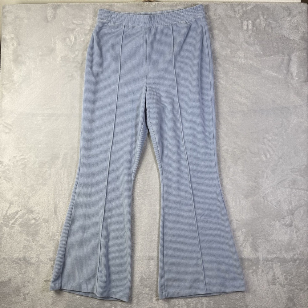 Aerie Groove‎ On Velour Pants Women's Large Blue High Waist Flare Lounge Pants